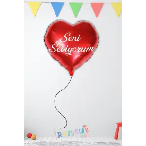 Seni Seviyorum Baskılı Kırmızı Renk Folyo Helyum Kalp Balon 18 45 cm Sevgililer Günü Süslemesi