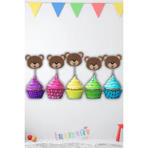 Sevimli Ayıcık Konsept Doğum Günü Pasta Cupcake Süsleme Kürdanı 10 Adet Ayıcık Tema Parti Süsü