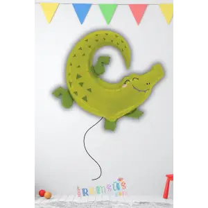 Sevimli Timsah Figür Folyo Helyum Balon 85 cm Timsah Safari Konsept Hayvan Figür Balon Süsleme