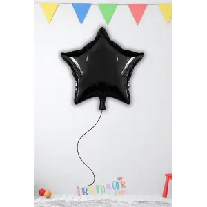 Siyah Renk Folyo Yıldız Helyum Balon 18 45 cm 1 Adet Siyah Renk Süsleme