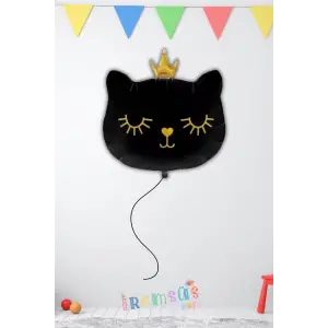 Siyah Renk Kedi Figürü Siyah Renk Folyo Helyum Balon 30 Misscat Konsept Süsleme Balonu