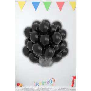 Siyah Renkli Pastel Ton Lateks Balon 10 Adet Koyu Siyah Konsept Doğum Günü Süsleme Balonu