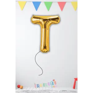 T Harfi Doğum Günü Gold Renk Folyo Helyum Balon 34 76 Cm T Harf Folyo Balon Gold Konsept