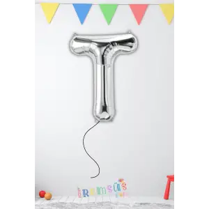 T Harfi Doğum Günü Gümüş Renk Folyo Helyum Balon 34 76 Cm T Harf Folyo Balon Silver Konsept