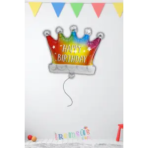 Taç Figür Happy Birthday Folyo Helyum Balon 61 cm Doğum Günü Süsleme Balonu