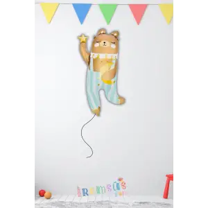 Teddy Ayı Figür Folyo Helyum Balon 79 Cm Ayıcık Figür Mavi Tema Süsleme Balonu