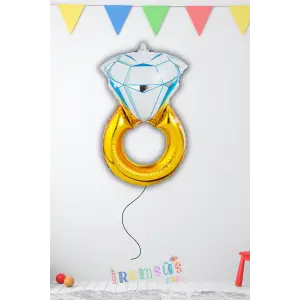 Tek Taş Yüzük Şekilli Gold Konsept Folyo Helyum Balon 54*84 Bride To Be Süsleme Balonu