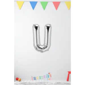 U-Ü Harfi Doğum Günü Gümüş Renk Folyo Balon 16 36 Cm U-Ü Harf Folyo Balon Silver Konsept