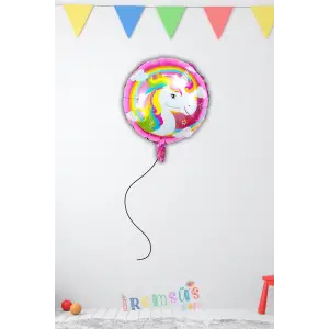 Unicorn Konsrpt Doğum Günü Yuvarlak Folyo Helyum Balon 18 Unicorn Tema Balon Süslemesi
