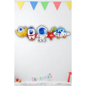 Uzay Konsept Doğum Günü 5 Adet Minik Birleşik Süsleme Folyo Balon Uzay Tema Süslemesi