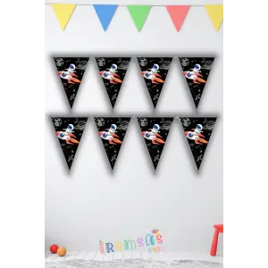 Uzay Konsept Doğum Günü Partisi Üçgen İyi ki Doğdun Flama 2mt Uzay Tema Masa Önü Süslemesi