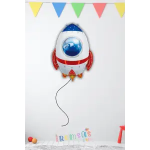 Uzay Roket Şeklinde Folyo Helyum Balon 51*64 Cm Uzay Konsept Doğum Günü Balonu