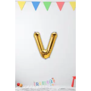 V Harfi Doğum Günü Gold Renk Folyo Balon 16 36 Cm V Harf Folyo Balon Gold Konsept