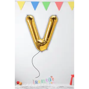 V Harfi Doğum Günü Gold Renk Folyo Helyum Balon 34 76 Cm V Harf Folyo Balon Gold Konsept
