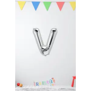 V Harfi Doğum Günü Gümüş Renk Folyo Balon 16 36 Cm V Harf Folyo Balon Silver Konsept