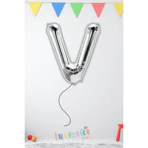 V Harfi Doğum Günü Gümüş Renk Folyo Helyum Balon 34 76 Cm V Harf Folyo Balon Silver Konsept