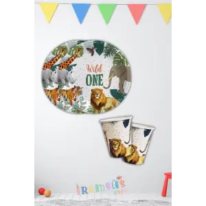 Wild Life Konsept Doğum Günü Partisi Karton Tabak Bardak Seti 8 Li Vahşi Yaşam Hayvan Tema