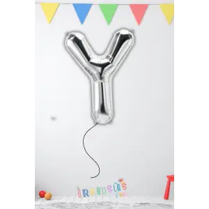Y Harfi Doğum Günü Gümüş Renk Folyo Helyum Balon 34 76 Cm Y Harf Folyo Balon Silver Konsept