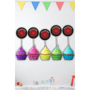 Yarışcı Konsept Doğum Günü Pasta Cupcake Süsleme Kürdanı 20 Adet Yarış Tema Parti Süsü