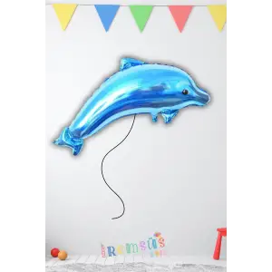 Yunus Figürü Mavi Renk Folyo Helyum Balon 24 Yunus Konsept Süsleme Folyo Hayvan Figür Balon