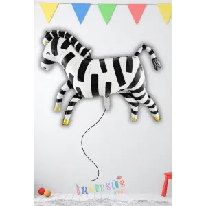Zebra Şekilli Folyo Helyum Balon 92 cm Zebra Konsept Parti Balonu Safari Hayvan Figür Balon