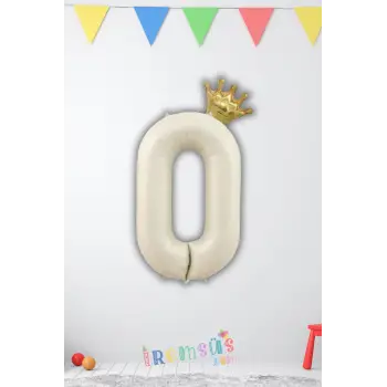 0 Rakam Doğum Günü Kral Taçlı Krem Renk Rakam Folyo Balon 0 Rakam Doğum Günü Folyo Balon Seti