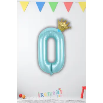 0 Rakam Doğum Günü Kral Taçlı Mavi Renk Rakam Folyo Balon 0 Rakamı Folyo Balon Seti