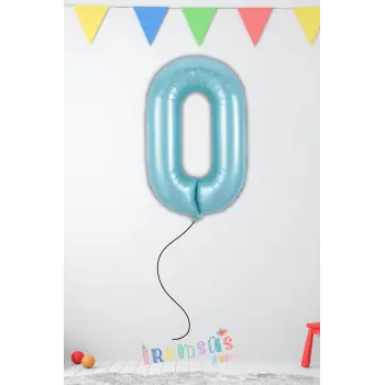 0 Rakamı Mavi Renk Folyo Helyum Balon 34 76 Cm 0 Rakam Folyo Balon