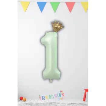 1 Yaş Doğum Günü Kral Taçlı Su Yeşili Renk Rakam Folyo Balon Yaş Doğum Günü Folyo Balon Seti