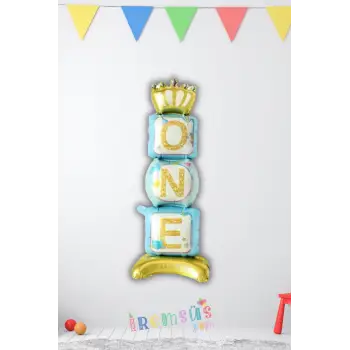 1 Yaş Doğum Günü Partisi Mavi Renk Ayaklı ONE Yazılı Folyo Balon 100 cm Erkek 1 Yaş Partisi Balonu