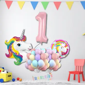 1 Yaş Doğum Günü Partisi Unicorn Tema Balon Süsleme Seti