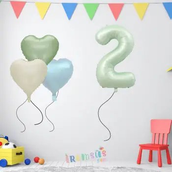 2 Yaş Doğum Günü Su Yeşili Konsept Kalp Balonlu Süsleme Seti