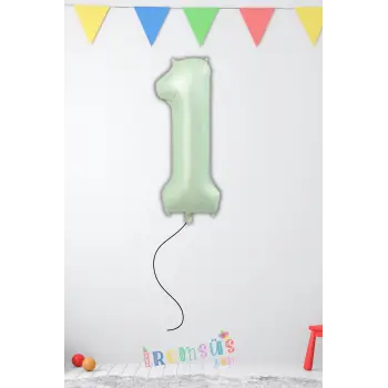 1 Yaş Doğum Günü Su Yeşili Renk Folyo Helyum Balon 32 Rakam Folyo Balon Su Yeşili Retro Renk