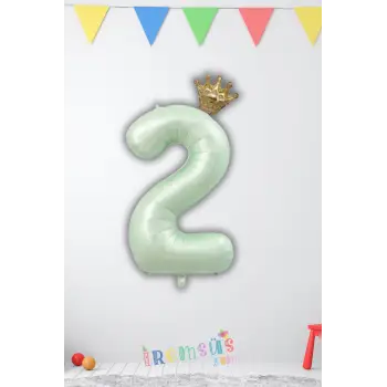 2 Yaş Doğum Günü Kral Taçlı Su Yeşili Renk Rakam Folyo Balon Yaş Doğum Günü Folyo Balon Seti
