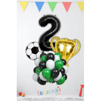 2 Yaş Doğum Günü Partisi Şampiyon Konsept Folyo Helyum Balon Süsleme Seti Futbol Konsept Balonları