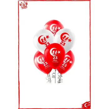 23 Nisan Baskılı Kırmızı Beyaz Balon 10 Adet