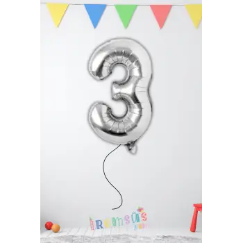 3 Yaş Doğum Günü Gümüş Renk Folyo Helyum Balon 34 76 Cm 3 Yaş Folyo Balon