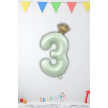 3 Yaş Doğum Günü Kral Taçlı Su Yeşili Renk Rakam Folyo Balon Yaş Doğum Günü Folyo Balon Seti
