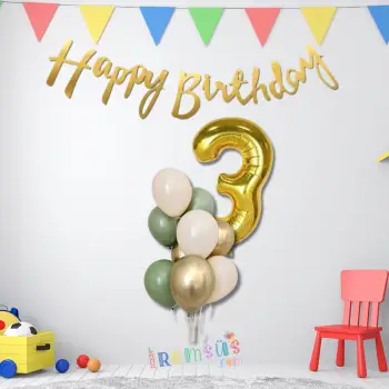 3 Yaş Doğum Günü Partisi Gold Tema Balon Süsleme Seti