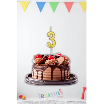 3 Yaş Doğum Günü Partisi Rakam Şeklinde Pasta Mumu Gold Renk 3 Yaş Doğum Günü