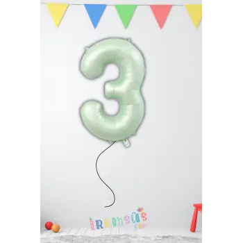 3 Yaş Doğum Günü Su Yeşili Renk Folyo Helyum Balon 32 Rakam Folyo Balon Su Yeşili Retro Renk