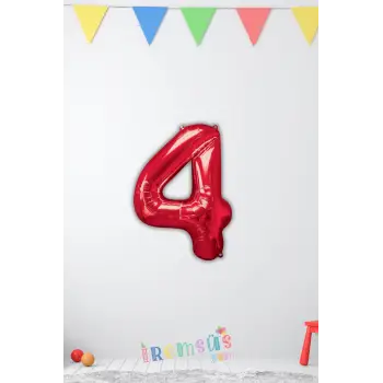 4 Rakam Kırmızı Renk Folyo Balon 40 Cm