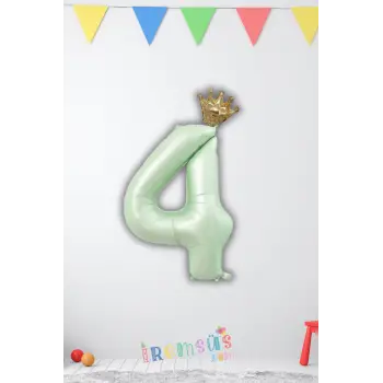 4 Yaş Doğum Günü Kral Taçlı Su Yeşili Renk Rakam Folyo Balon Yaş Doğum Günü Folyo Balon Seti