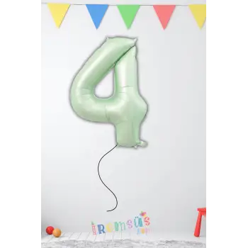 4 Yaş Doğum Günü Su Yeşili Renk Folyo Helyum Balon 32 Rakam Folyo Balon Su Yeşili Retro Renk