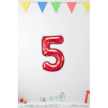 5 Rakam Kırmızı Renk Folyo Balon 40 Cm