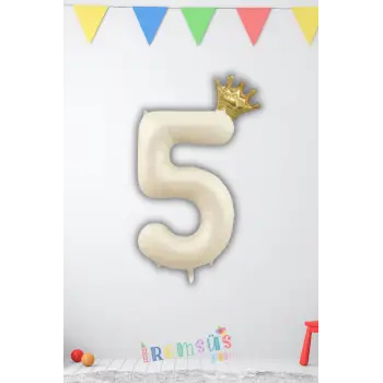 5 Yaş Doğum Günü Kral Taçlı Krem Renk Rakam Folyo Balon 5 Yaş Doğum Günü Folyo Balon Seti