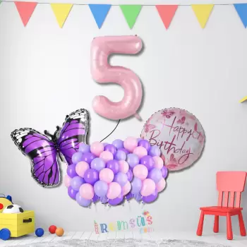 5 Yaş Doğum Günü Partisi Kelebek Tema Balon Süsleme Seti
