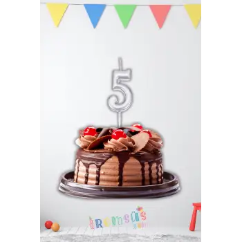 5 Yaş Doğum Günü Partisi Rakam Şeklinde Pasta Mumu Gümüş Renk 5 Yaş Doğum Günü
