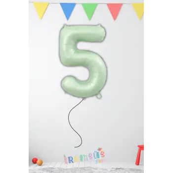 5 Yaş Doğum Günü Su Yeşili Renk Folyo Helyum Balon 32 Rakam Folyo Balon Su Yeşili Retro Renk