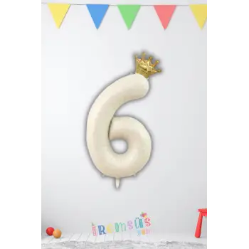 6 Yaş Doğum Günü Kral Taçlı Krem Renk Rakam Folyo Balon 6 Yaş Doğum Günü Folyo Balon Seti